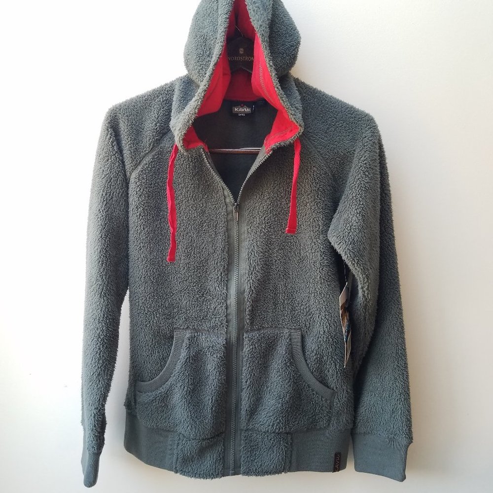 Kavu Fleece Hooded Jacket Womens Size SMALL Snug Harbor Hoodie Green Red NEW